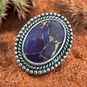 PURPLE COPPER TURQUOISE RING 925 STERLING SILVER SIZE 8